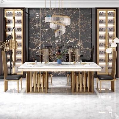Luxury 8 Seater Marbel Dinning Table With Stainless Steel Base