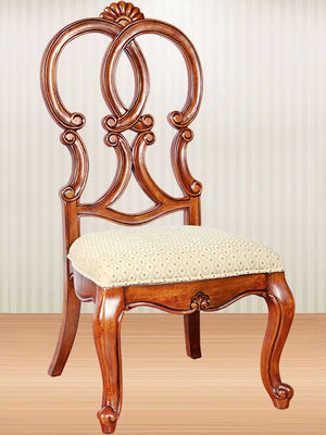 OEM Luxury Hand Carved Antique Wooden Chair With Leather Seat