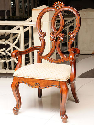 OEM Luxury Hand Carved Antique Wooden Chair With Leather Seat