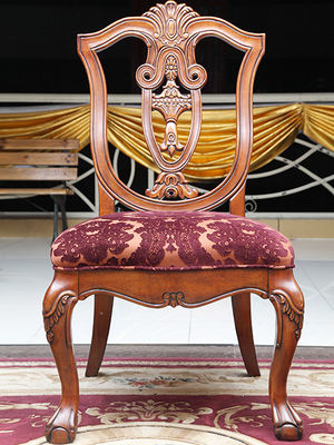 OEM Luxury Hand Carved Antique Wooden Chair With Leather Seat